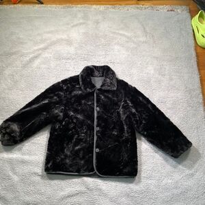 y2k White Stag Reversible Faux Fur Coat Women's Black Button Up Junior 4/6